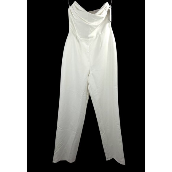 Club L London Bellezza White Bandeau Corset wide leg Jumpsuit sz 10 - Picture 2 of 12